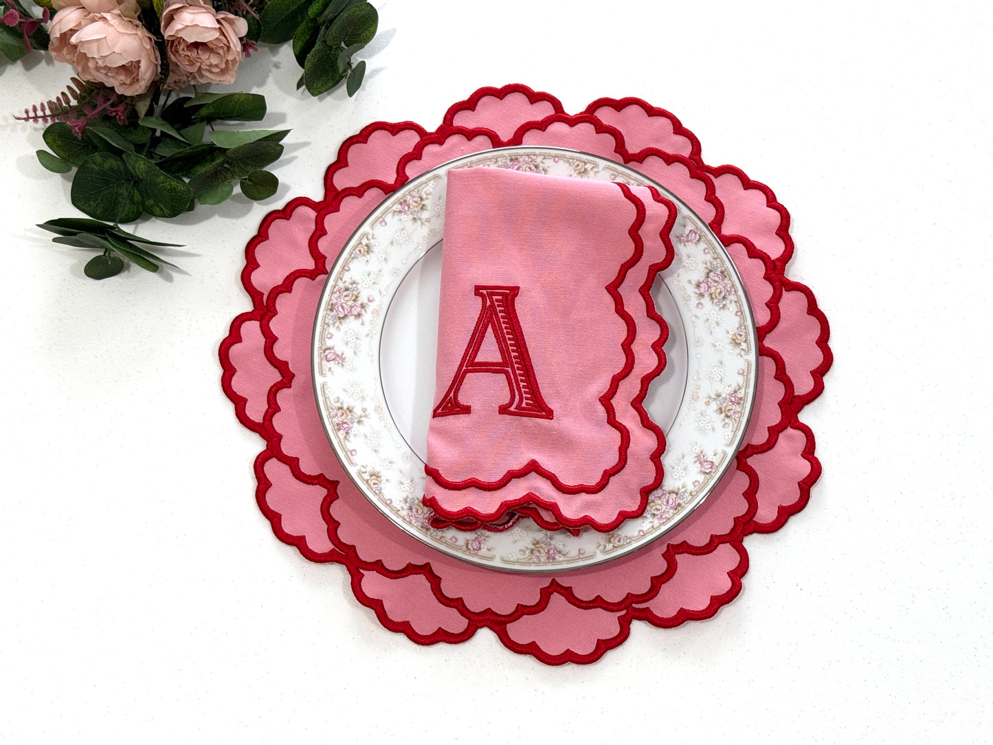 CRESSIDA PINK RED FABRIC PLACEMAT-NAPKIN