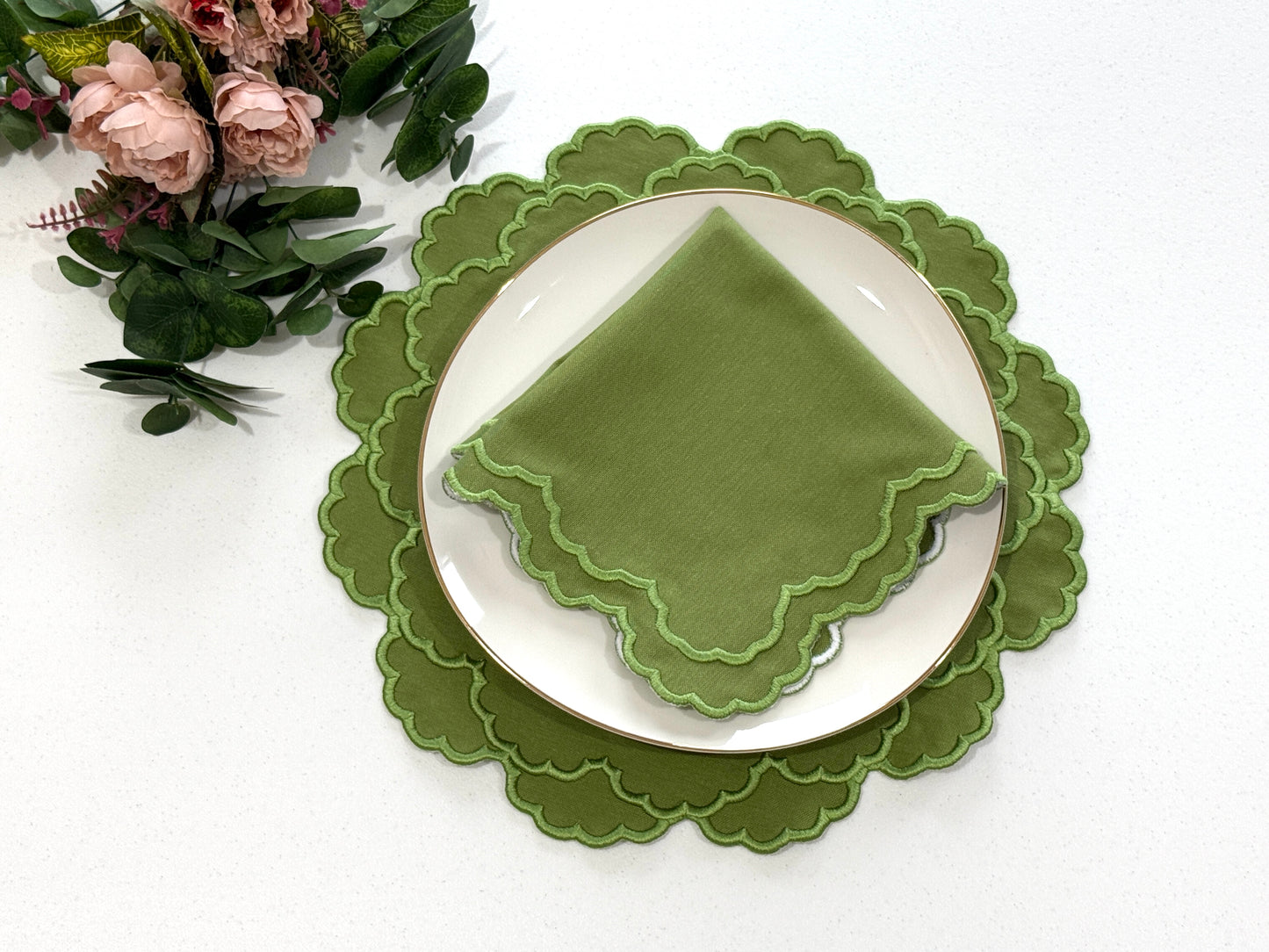 CRESSIDA GREEN FABRIC PLACEMAT NAPKIN