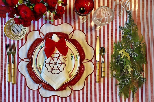 ETERNA IVORY RED FLOWER LINEN PLACEMAT AND NAPKIN SET