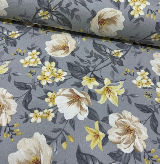 LOILA FLOWER GRAY & YELLOW RECTANGLE TABLECLOTH
