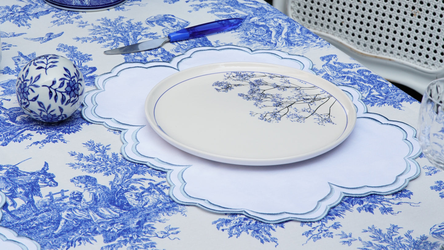 AQUELLE BABY BLUE WHITE TRIM FABRIC PLACEMAT