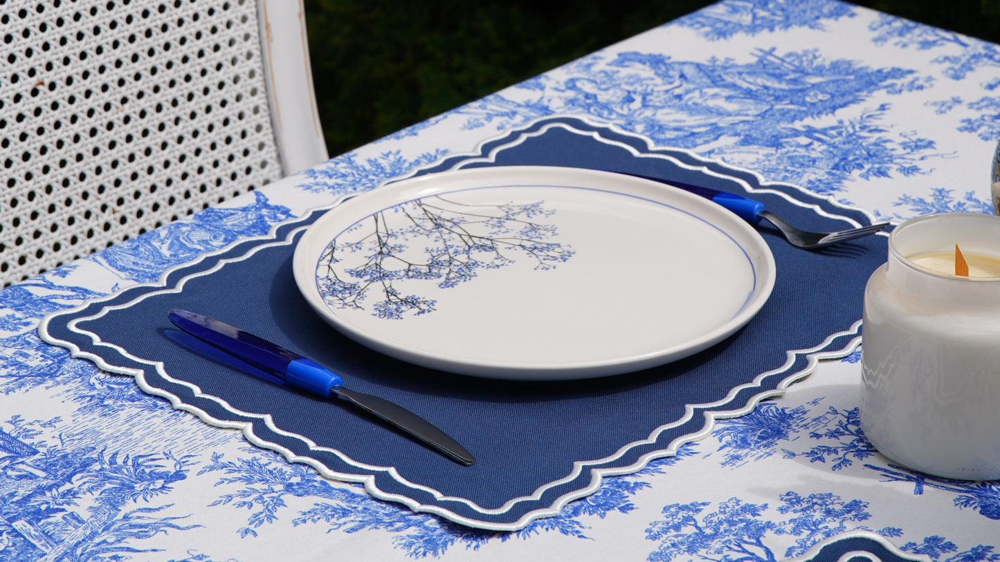 SENVIA RECTANGLE DARK BLUE FABRIC WHITE TRIM PLACEMAT
