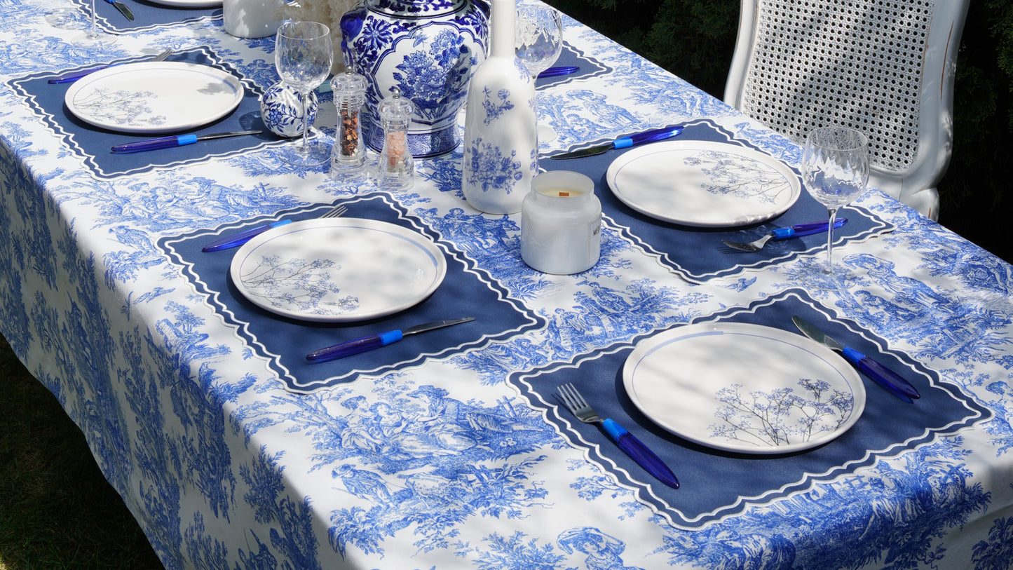 SENVIA RECTANGLE DARK BLUE FABRIC WHITE TRIM PLACEMAT