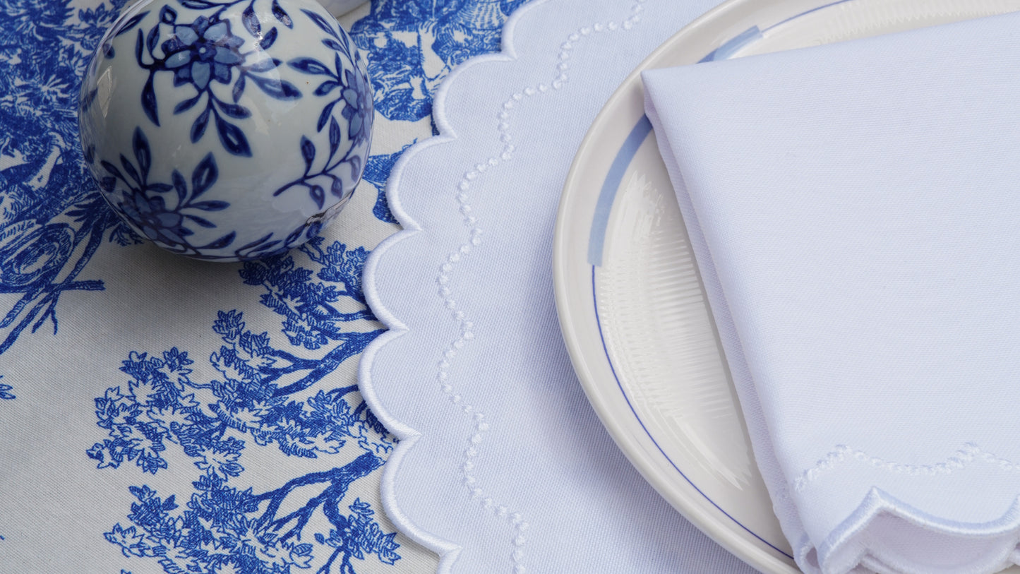 LILY WHITE TRIM FABRIC PLACEMAT NAPKIN SET