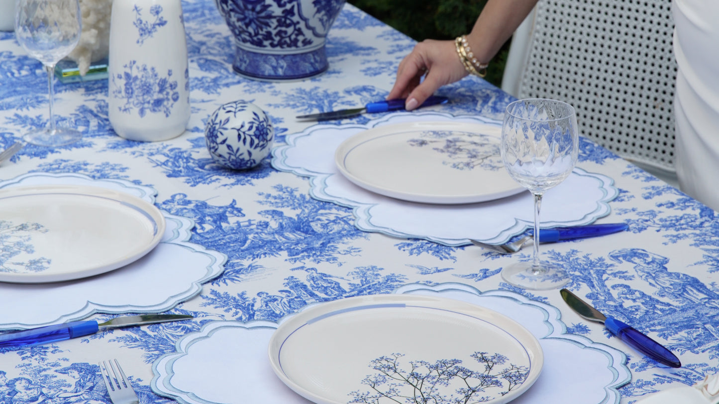 AQUELLE BABY BLUE WHITE TRIM FABRIC PLACEMAT