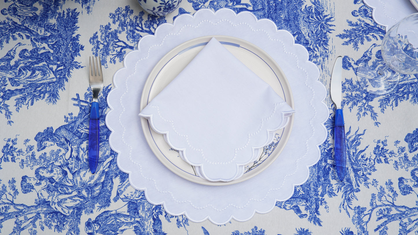 LILY WHITE TRIM FABRIC PLACEMAT NAPKIN SET
