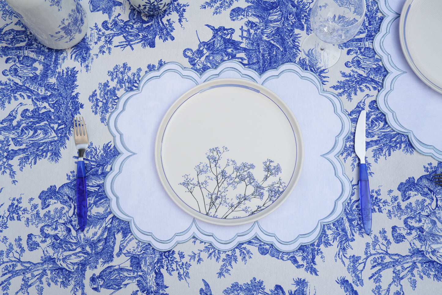 AQUELLE BABY BLUE WHITE TRIM FABRIC PLACEMAT