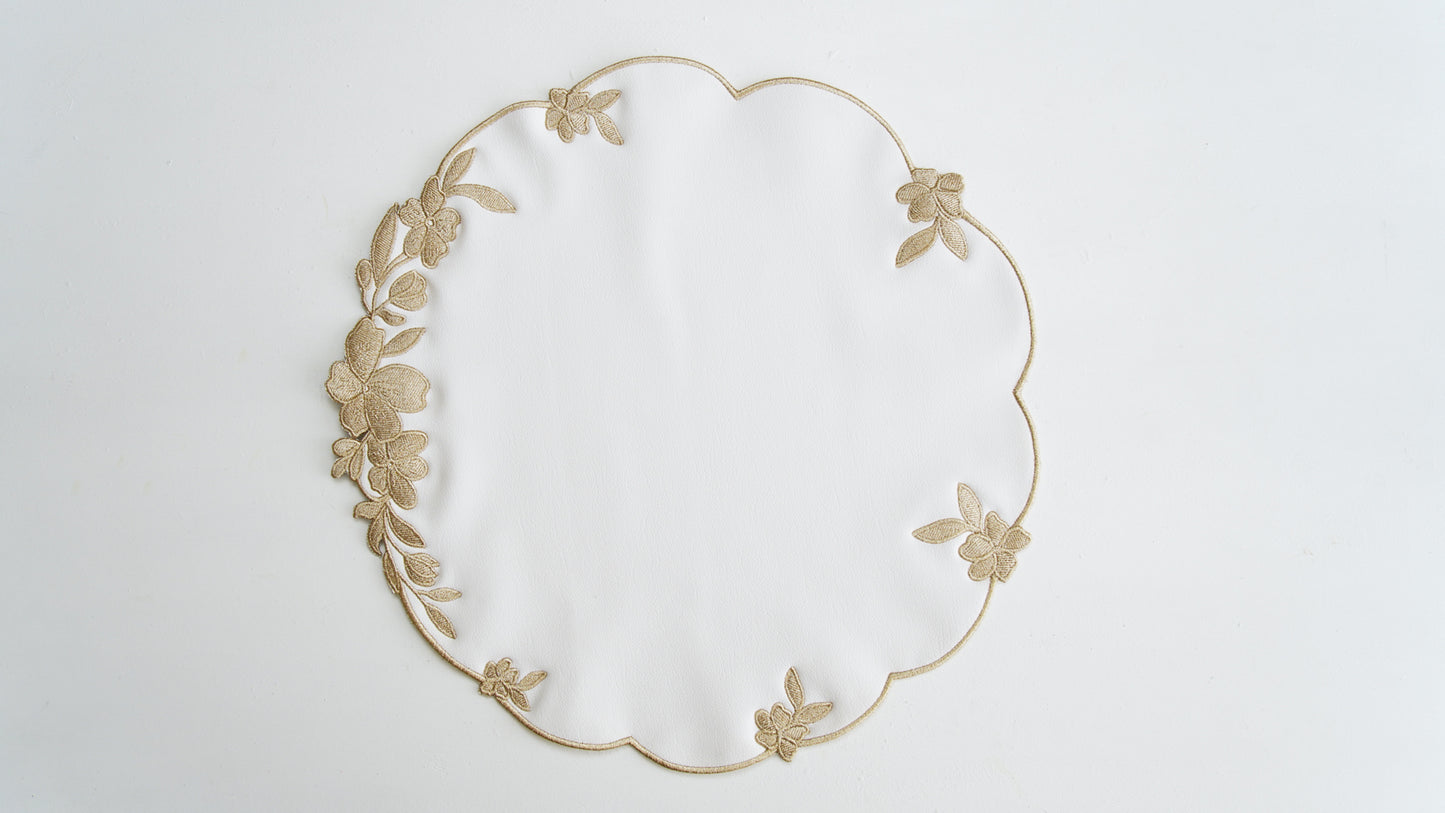LOTUS WHITE GOLD FAUX LEATHER PLACEMATS