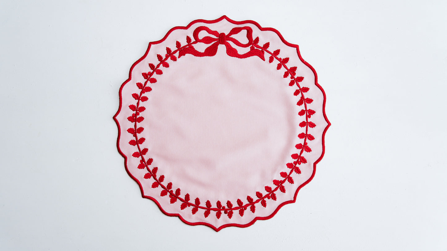 CHAMPAGNE PINK RED TRIM FABRIC PLACEMAT