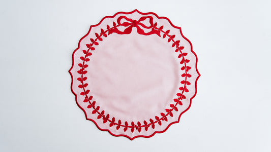 CHAMPAGNE PINK RED TRIM FABRIC PLACEMAT
