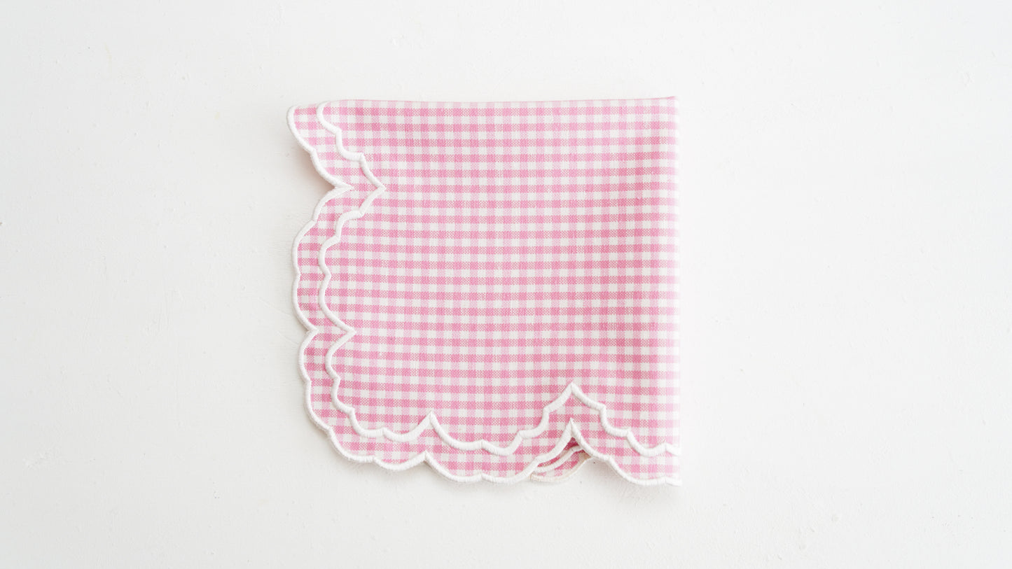 MAGNOLIA GINGHAM PINK WHITE TRIM FABRIC PLACEMAT NAPKIN SET