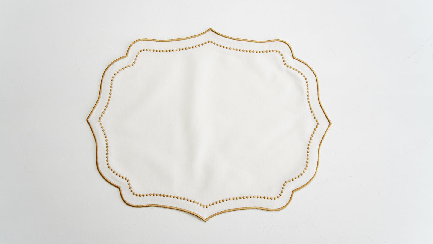 LUNA IVORY GOLD TRIM FABRIC PLACEMAT NAPKIN SET