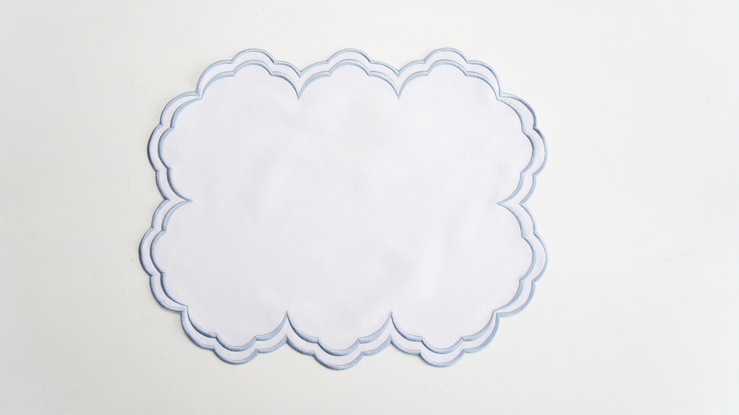 AQUELLE BABY BLUE WHITE TRIM FABRIC PLACEMAT