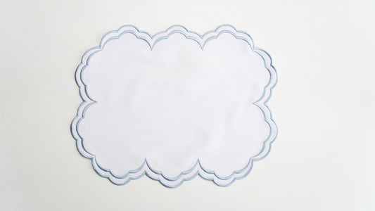 AQUELLE BABY BLUE WHITE TRIM FABRIC PLACEMAT