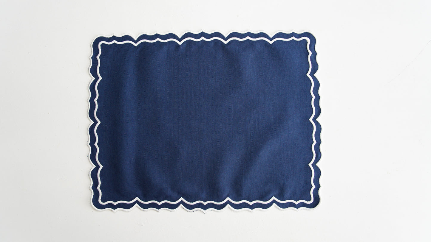 SENVIA RECTANGLE DARK BLUE FABRIC WHITE TRIM PLACEMAT