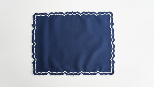 SENVIA RECTANGLE DARK BLUE FABRIC WHITE TRIM PLACEMAT