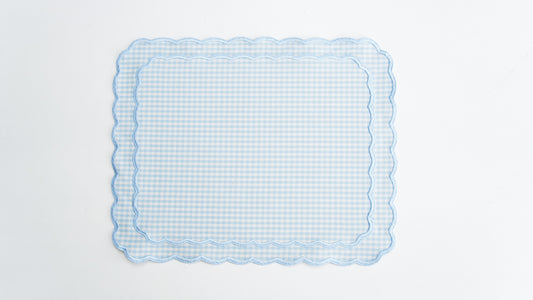 DAHLIA BLUE GINGHAM BLUE TRIM FABRIC PLACEMAT NAPKIN SET