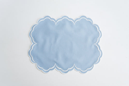 AQUELLE BABY BLUE WHITE TRIM FABRIC PLACEMAT