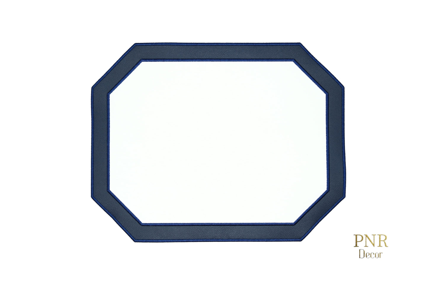 AGLOW WHITE NAVY BLUE FAUX LEATHER PLACEMAT