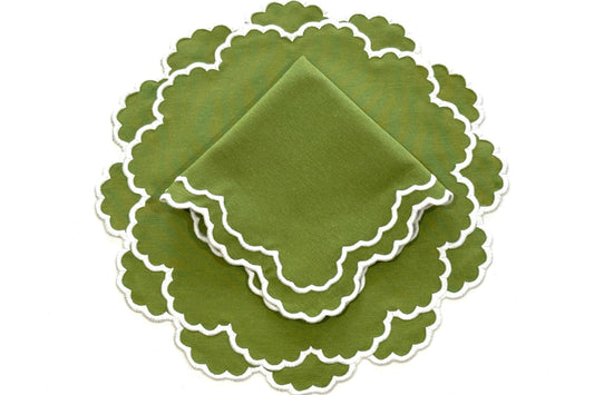 CRESSIDA GREEN WHITE FABRIC PLACEMAT NAPKIN SET