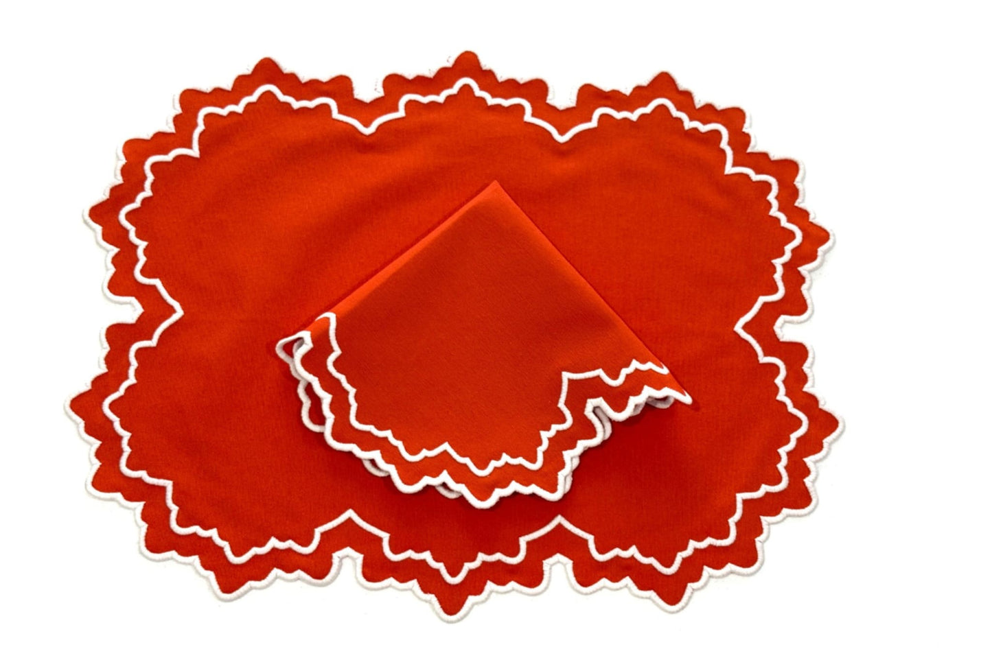 BLOSSOM ORANGE WHITE FABRIC PLACEMAT NAPKIN SET