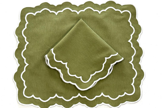 ELARA GREEN WHITE FABRIC PLACEMAT NAPKIN SET