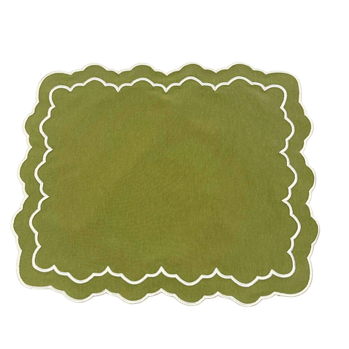 Green placemat with scalloped edge on a white background
