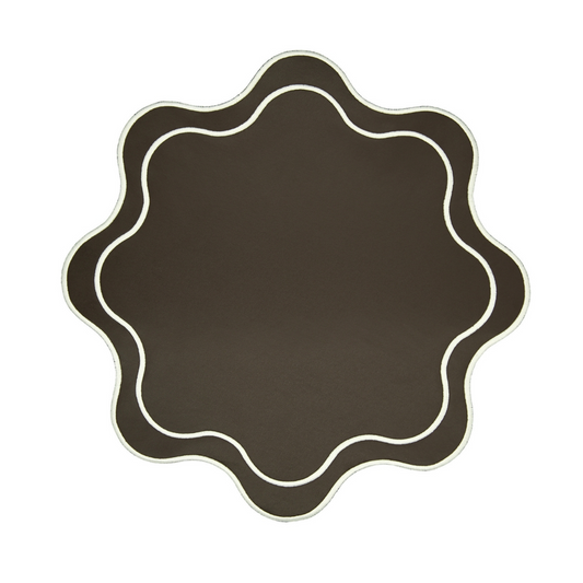 Round blackboard with decorative white border on a white background