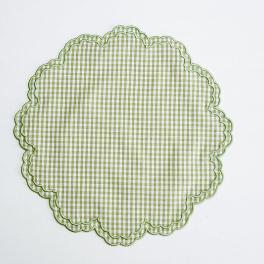 Green checkered placemat on a white background